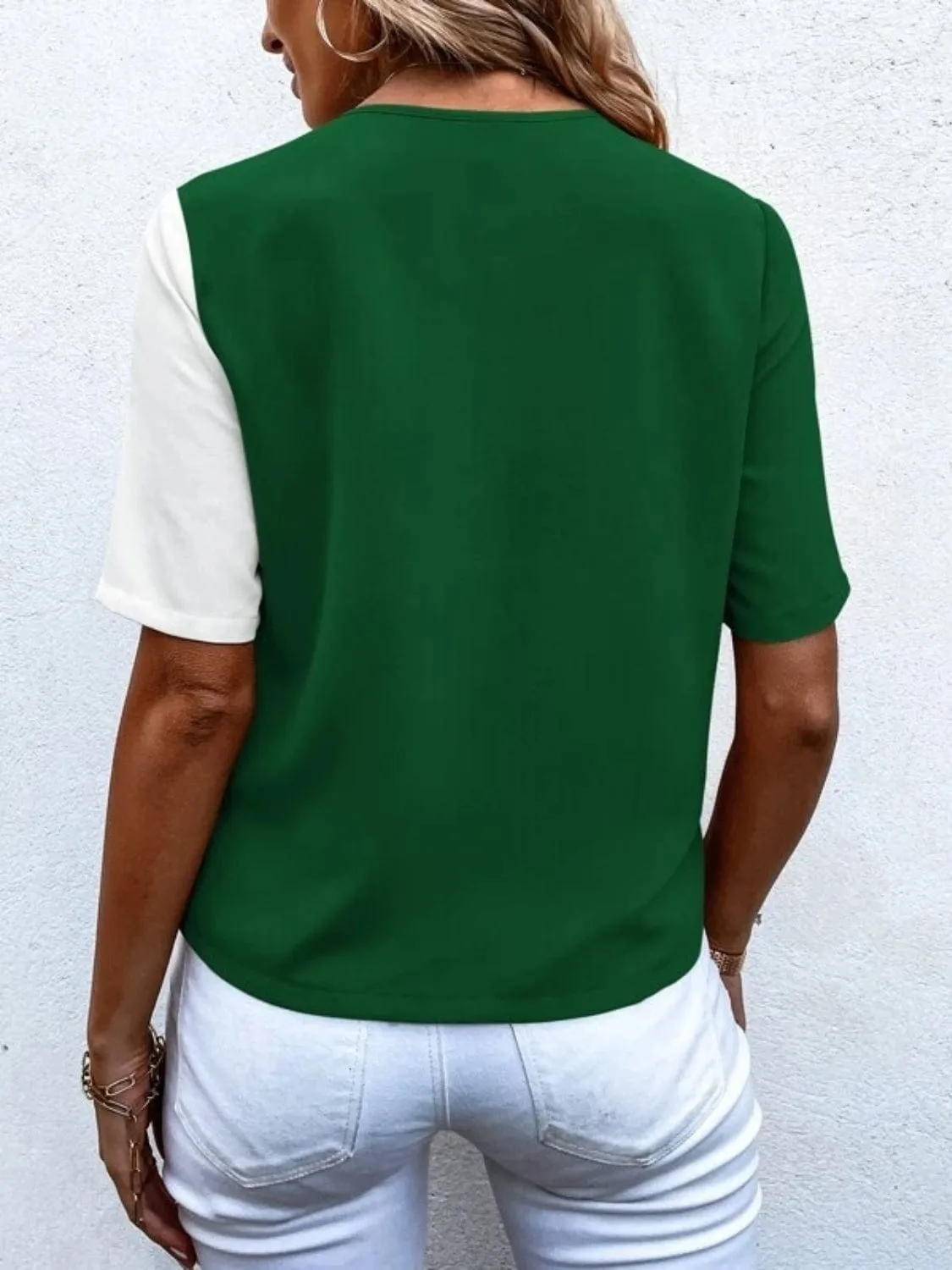Decorative Button Surplice Short Sleeve Blouse sold by Unique Kulture product image thumbnail 3