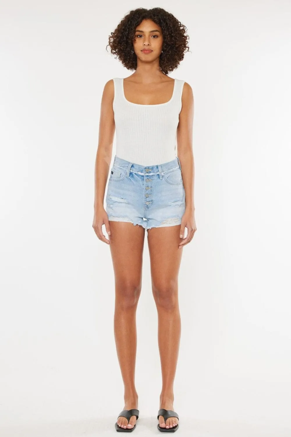 Kancan Distressed Button Fly Denim Shorts sold by Unique Kulture product image thumbnail 5