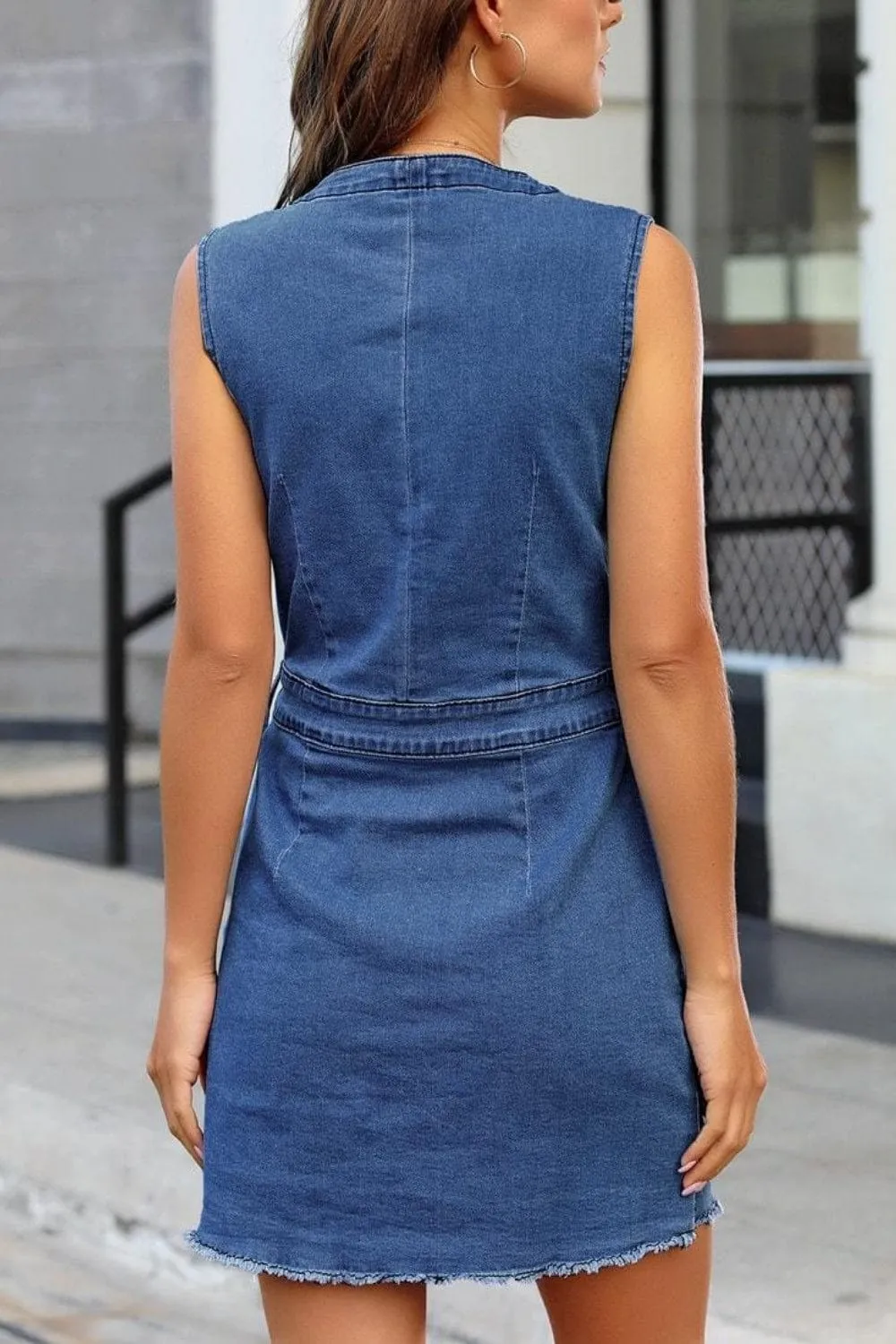 Full Size Button Up V-Neck Sleeveless Denim Dress sold by Unique Kulture product image thumbnail 3