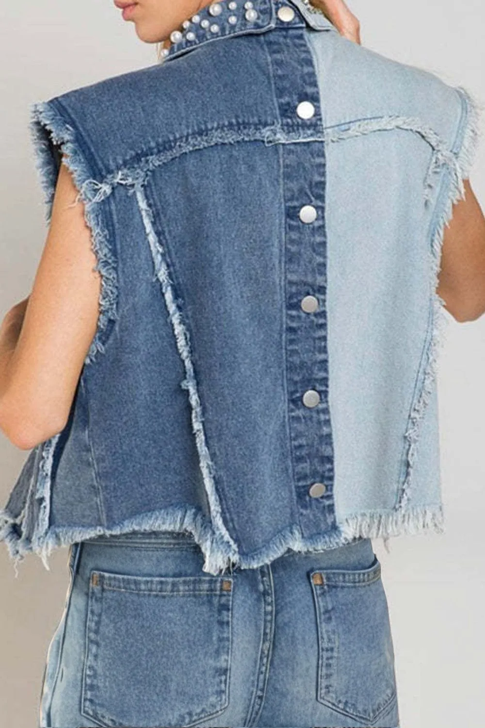 Pearl Raw Hem Sleeveless Denim Jacket sold by Unique Kulture product image thumbnail 3