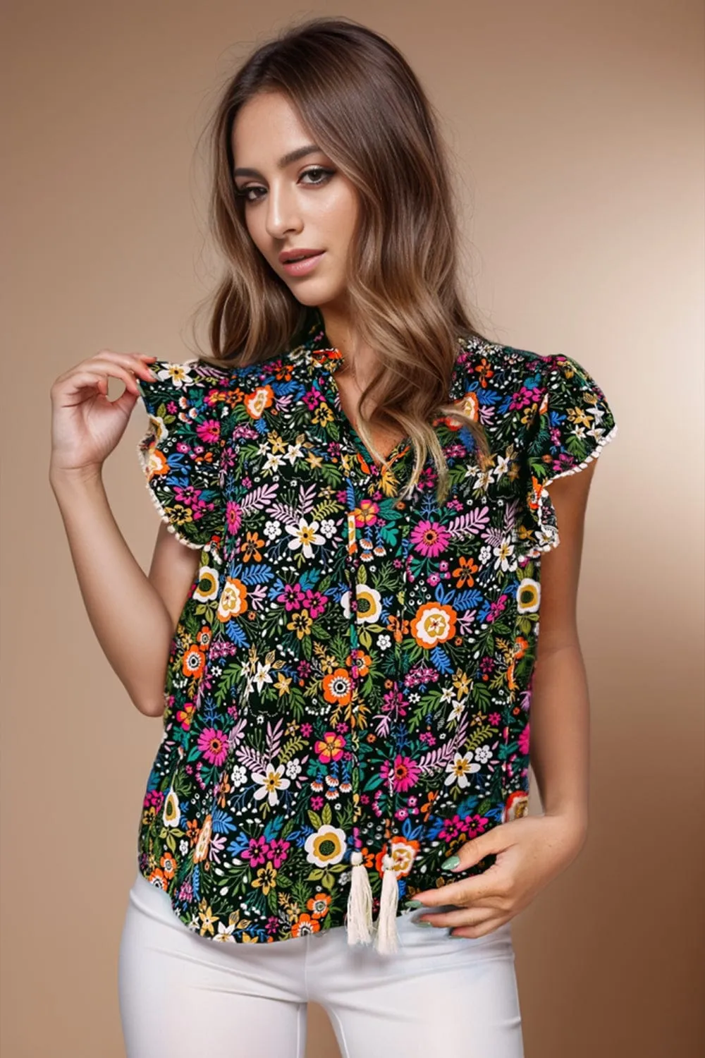 Tassel Printed Cap Sleeve Blouse sold by Unique Kulture product image thumbnail 3