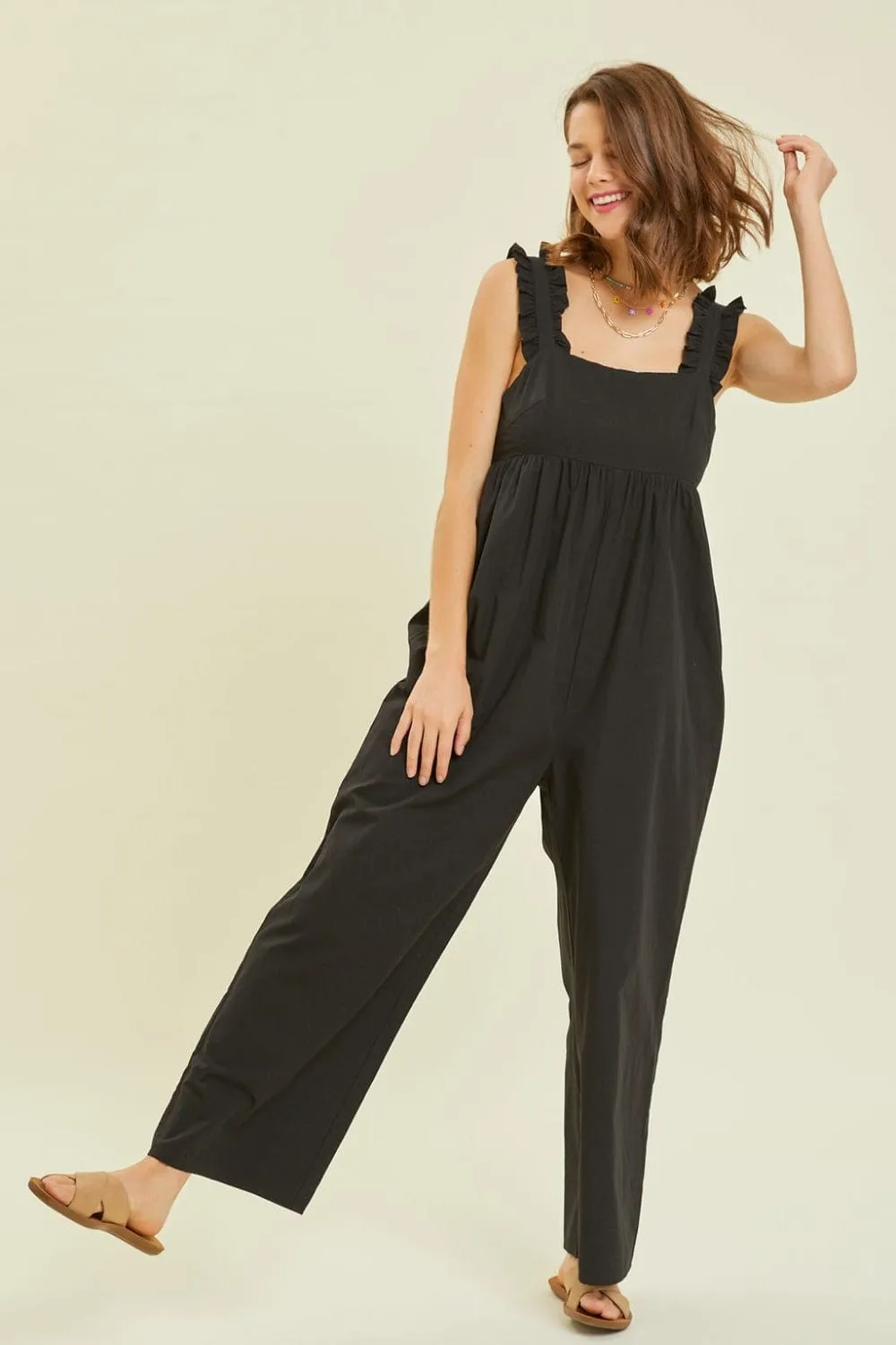 HEYSON Full Size Ruffled Strap Back Tie Wide Leg Jumpsuit sold by Unique Kulture product image thumbnail 3