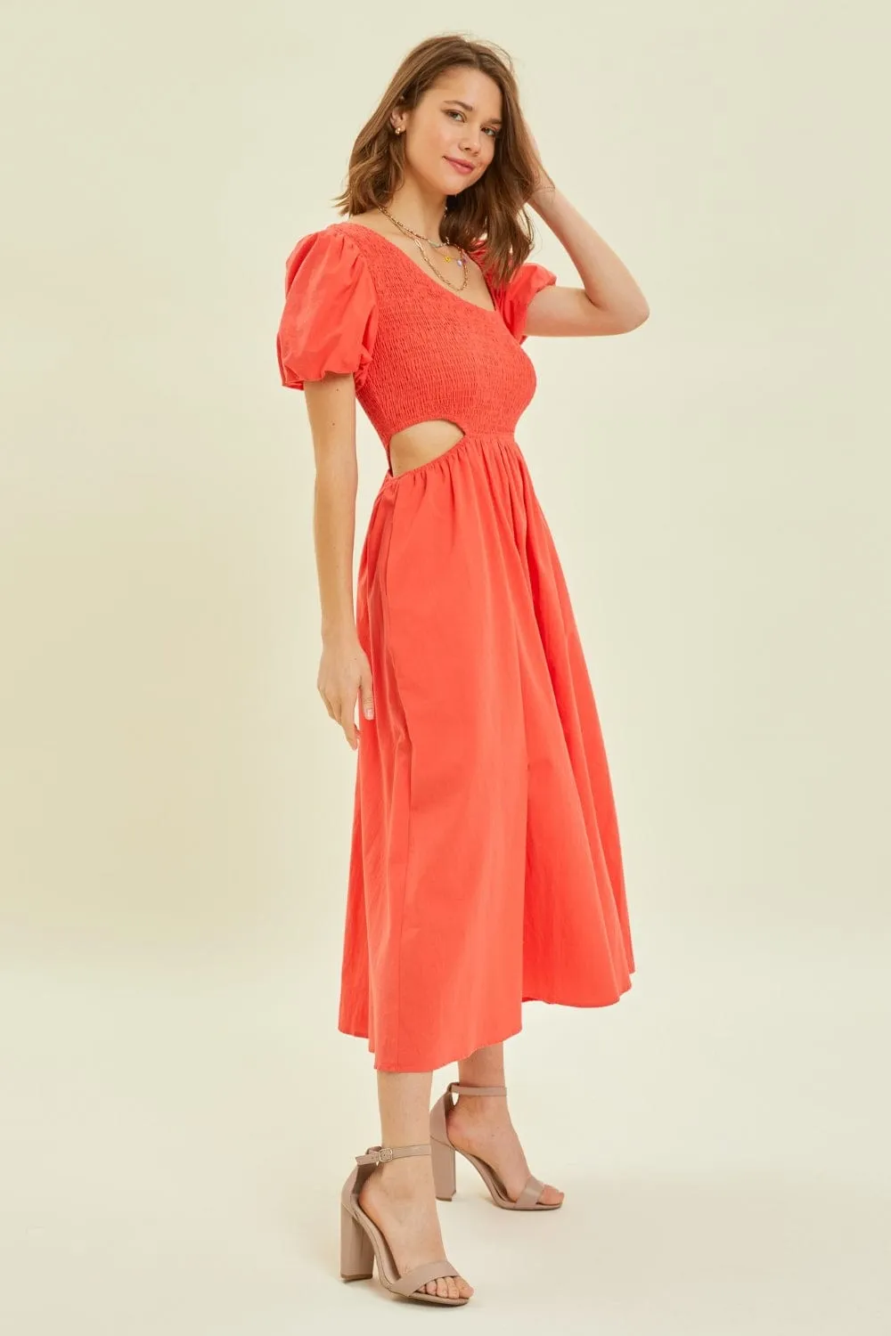 HEYSON Smocked Cutout Midi Dress sold by Unique Kulture