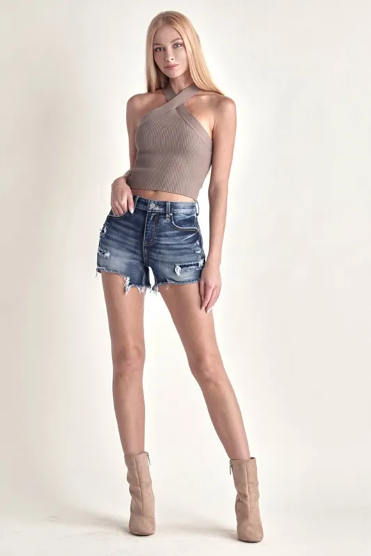 RISEN Mid Rise Raw Hem Denim Shorts sold by Unique Kulture