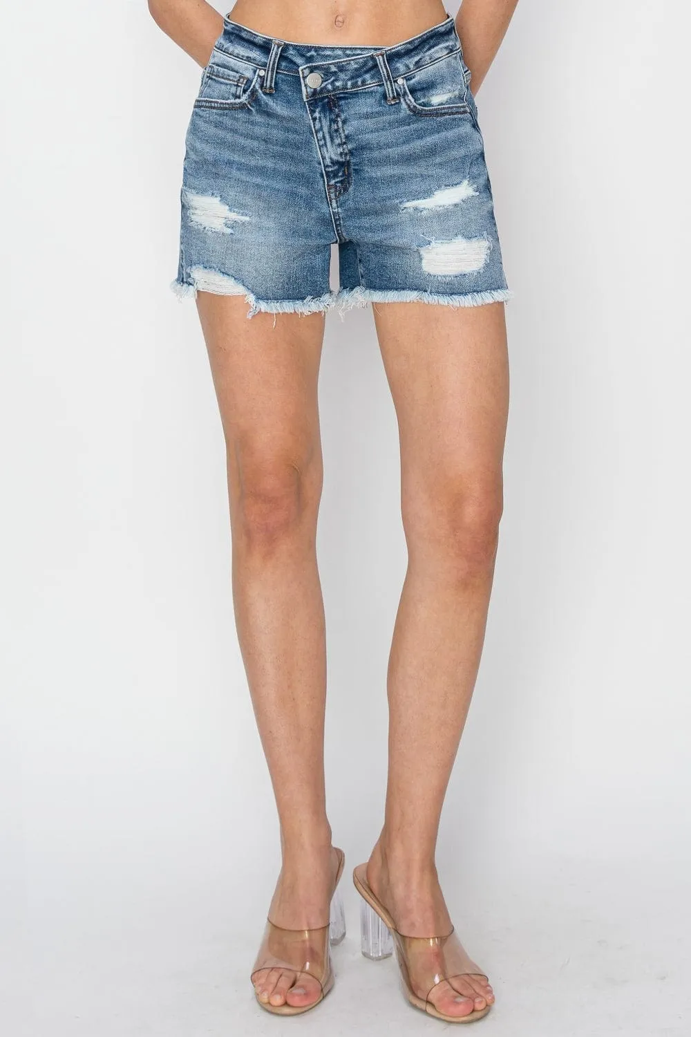 RISEN Stepped Waist Frayed Denim Shorts sold by Unique Kulture product image thumbnail 4