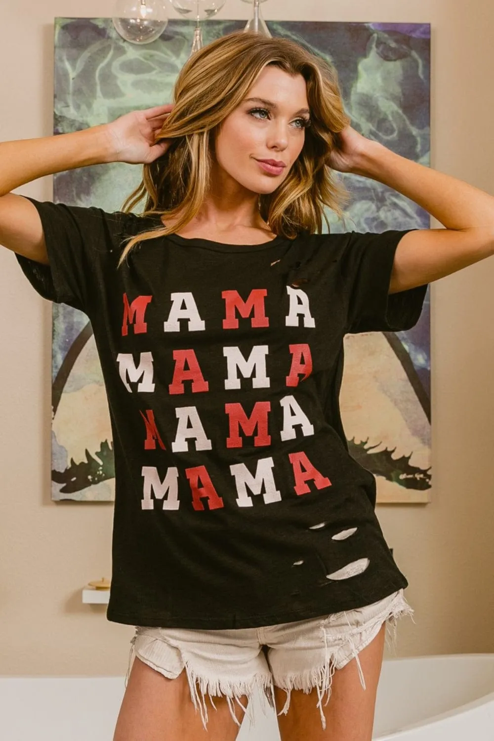BiBi MAMA Graphic Distressed Short Sleeve T-Shirt sold by Unique Kulture product image thumbnail 3