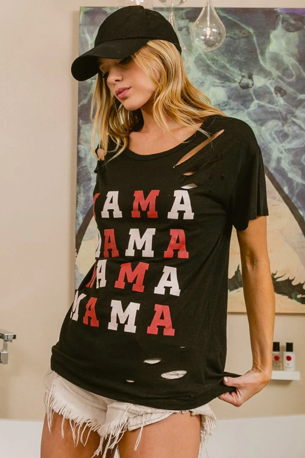 BiBi MAMA Graphic Distressed Short Sleeve T-Shirt sold by Unique Kulture product image thumbnail 4