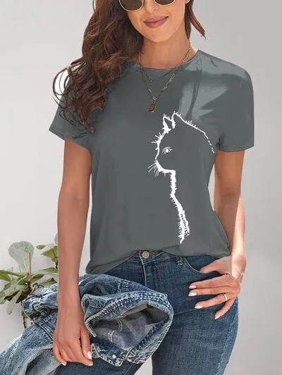 Cat Round Neck Short Sleeve T-Shirt sold by Unique Kulture product image thumbnail 3