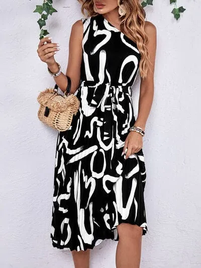 Printed Single Shoulder Tie Waist Dress sold by Unique Kulture product image thumbnail 3