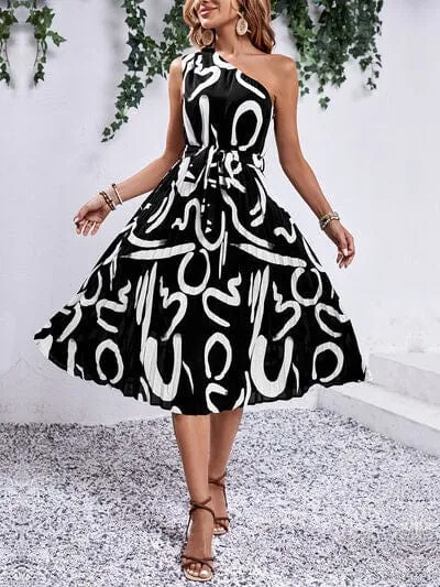 Printed Single Shoulder Tie Waist Dress sold by Unique Kulture product image thumbnail 4
