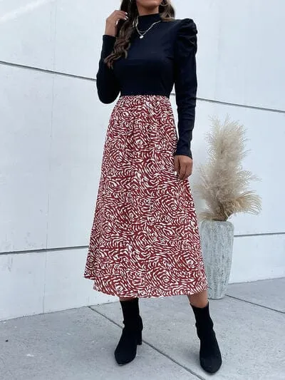 Printed Mock Neck Puff Sleeve Midi Dress sold by Unique Kulture product image thumbnail 3