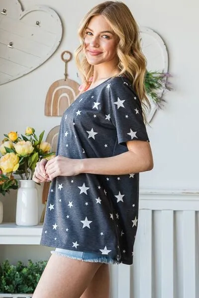 Heimish Full Size Star Print Asymmetrical Neck Short Sleeve Top sold by Unique Kulture product image thumbnail 3