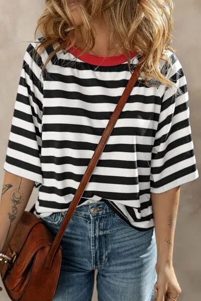 Striped Round Neck Raglan Sleeve T-Shirt sold by Unique Kulture product image thumbnail 2