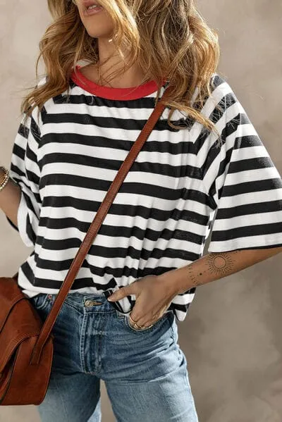 Striped Round Neck Raglan Sleeve T-Shirt sold by Unique Kulture