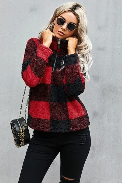 Half Zip Plaid Turtleneck Sweatshirt sold by Unique Kulture