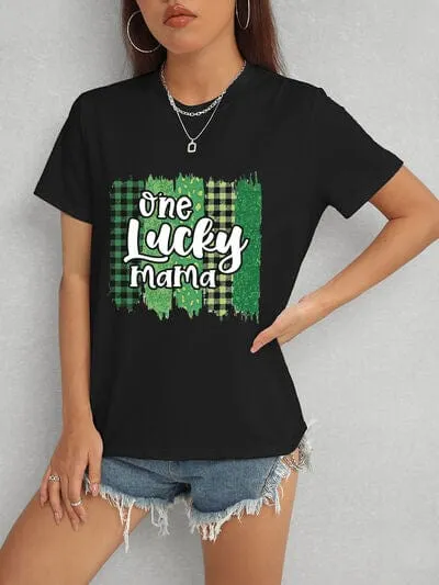 ONE LUCKY MAMA Round Neck T-Shirt sold by Unique Kulture
