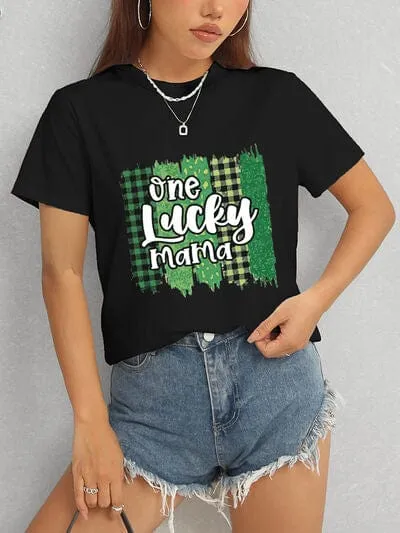 ONE LUCKY MAMA Round Neck T-Shirt sold by Unique Kulture product image thumbnail 2