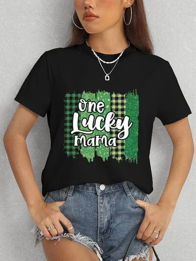 ONE LUCKY MAMA Round Neck T-Shirt sold by Unique Kulture product image thumbnail 3