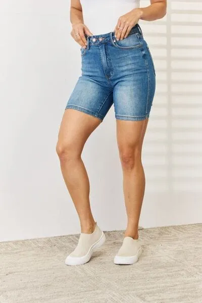 Judy Blue Full Size Tummy Control Double Button Bermuda Denim Shorts sold by Unique Kulture product image thumbnail 5