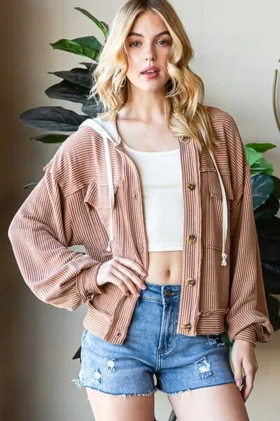 Reborn J Button Up Drawstring Striped Hooded Jacket sold by Unique Kulture product image thumbnail 3