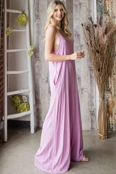 Veveret Pocketed Spaghetti Strap V-Neck Wide Leg Jumpsuit sold by Unique Kulture product image thumbnail 3