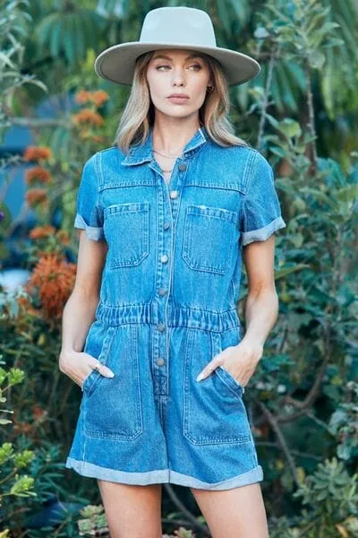 Veveret Elastic Waistband Denim Romper sold by Unique Kulture product image thumbnail 5
