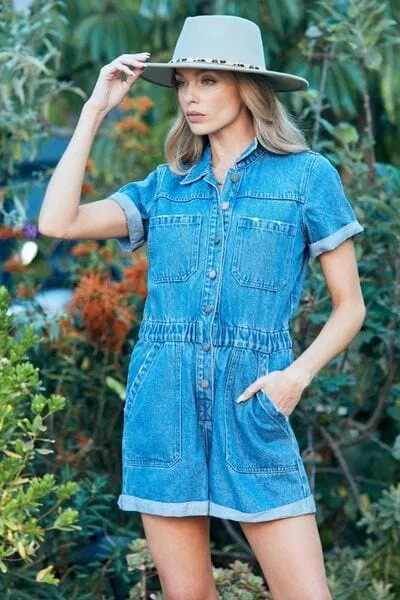 Veveret Elastic Waistband Denim Romper sold by Unique Kulture product image thumbnail 2