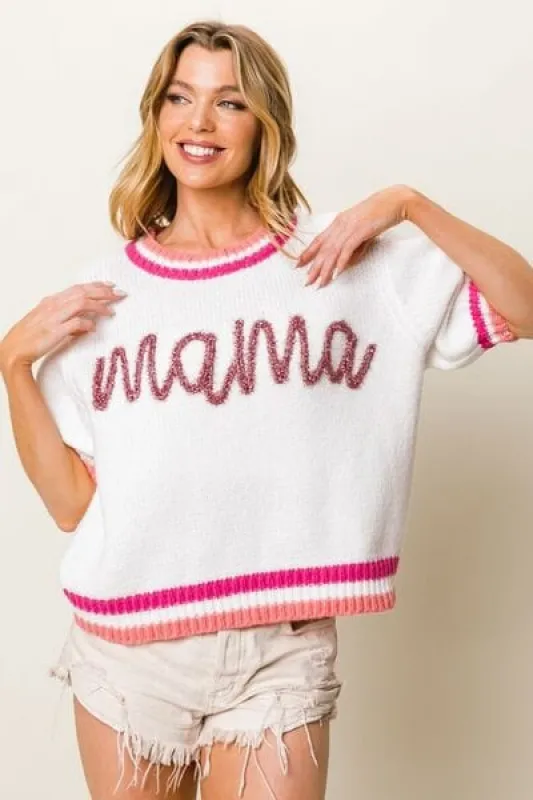 BiBi MAMA Contrast Trim Short Sleeve Sweater made by Trendsi