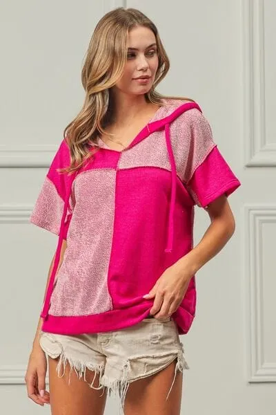 BiBi Color Block Exposed Seam Short Sleeve Hooded Top sold by Unique Kulture product image thumbnail 2