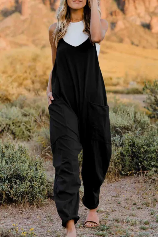 Double Take Full Size V-Neck Sleeveless Jumpsuit with Pockets sold by Unique Kulture
