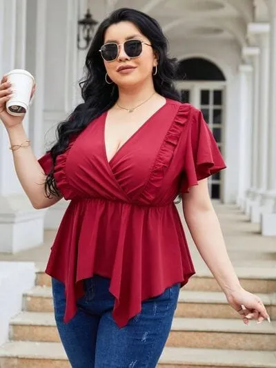 Plus Size Frill Surplice Flutter Sleeve Blouse sold by Unique Kulture product image thumbnail 4