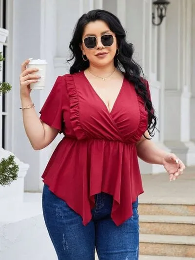 Plus Size Frill Surplice Flutter Sleeve Blouse sold by Unique Kulture