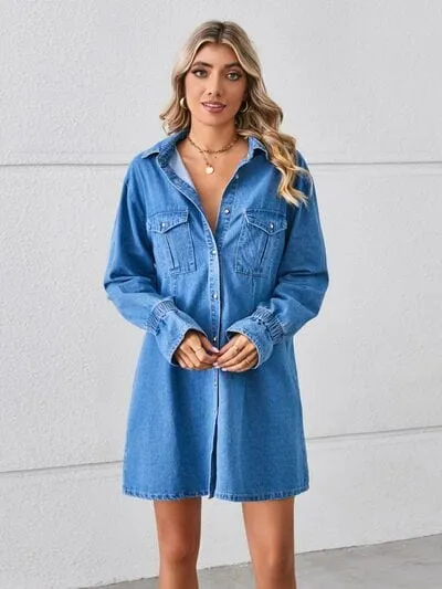 Pocketed Dropped Shoulder Mini Denim Dress sold by Unique Kulture product image thumbnail 3
