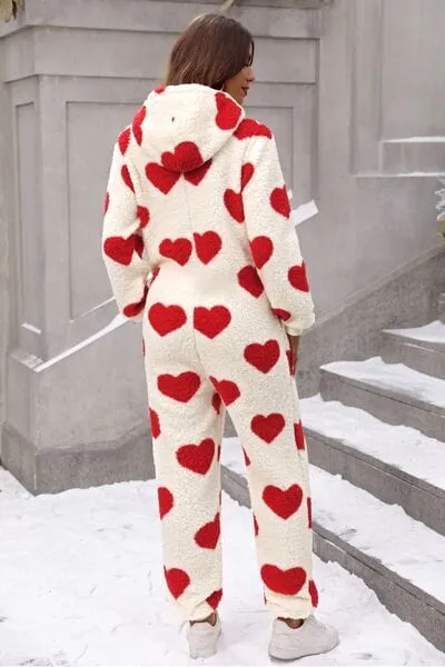 Fuzzy Heart Zip Up Hooded Lounge Jumpsuit sold by Unique Kulture product image thumbnail 4