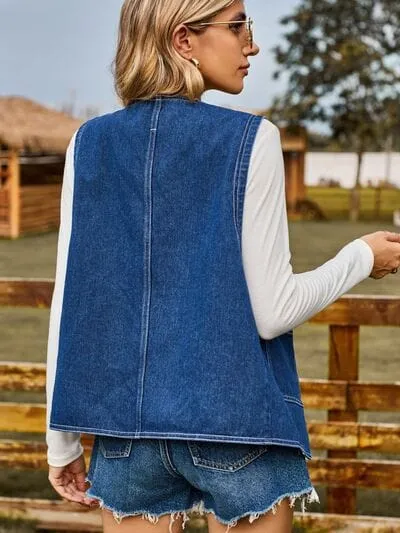Pocketed Button Up Sleeveless Denim Jacket sold by Unique Kulture product image thumbnail 2