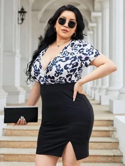 Plus Size Slit Printed Surplice Wrap Dress sold by Unique Kulture product image thumbnail 5