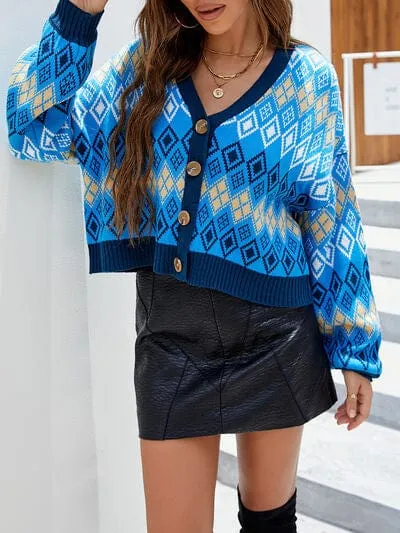 Geometric Button Up Dropped Shoulder Cardigan sold by Unique Kulture product image thumbnail 3