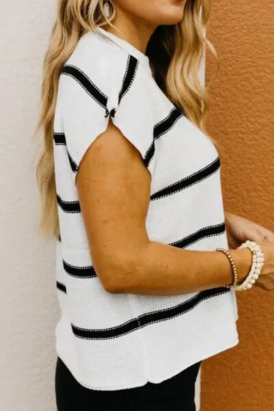 Striped Round Neck Cap Sleeve Sweater sold by Unique Kulture product image thumbnail 3
