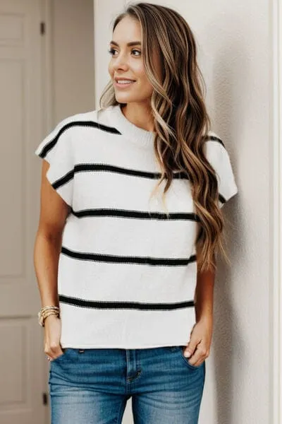 Striped Round Neck Cap Sleeve Sweater sold by Unique Kulture
