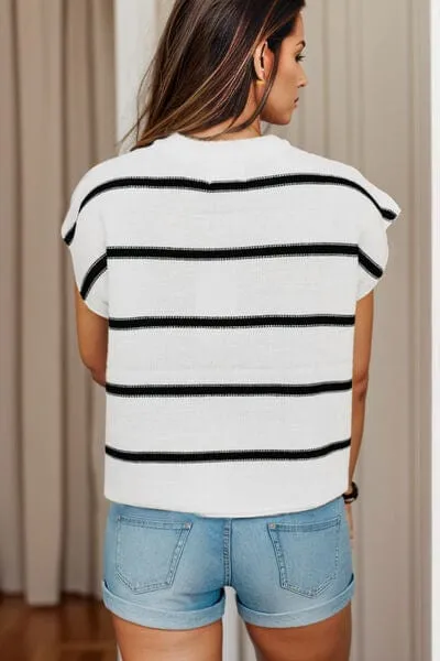Striped Round Neck Cap Sleeve Sweater sold by Unique Kulture product image thumbnail 2
