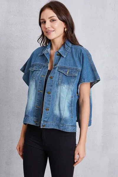 Pocketed Button Up Short Sleeve Denim Top sold by Unique Kulture product image thumbnail 4