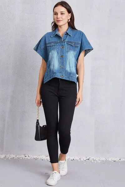 Pocketed Button Up Short Sleeve Denim Top sold by Unique Kulture product image thumbnail 5