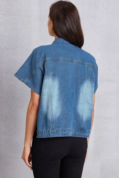 Pocketed Button Up Short Sleeve Denim Top sold by Unique Kulture product image thumbnail 2