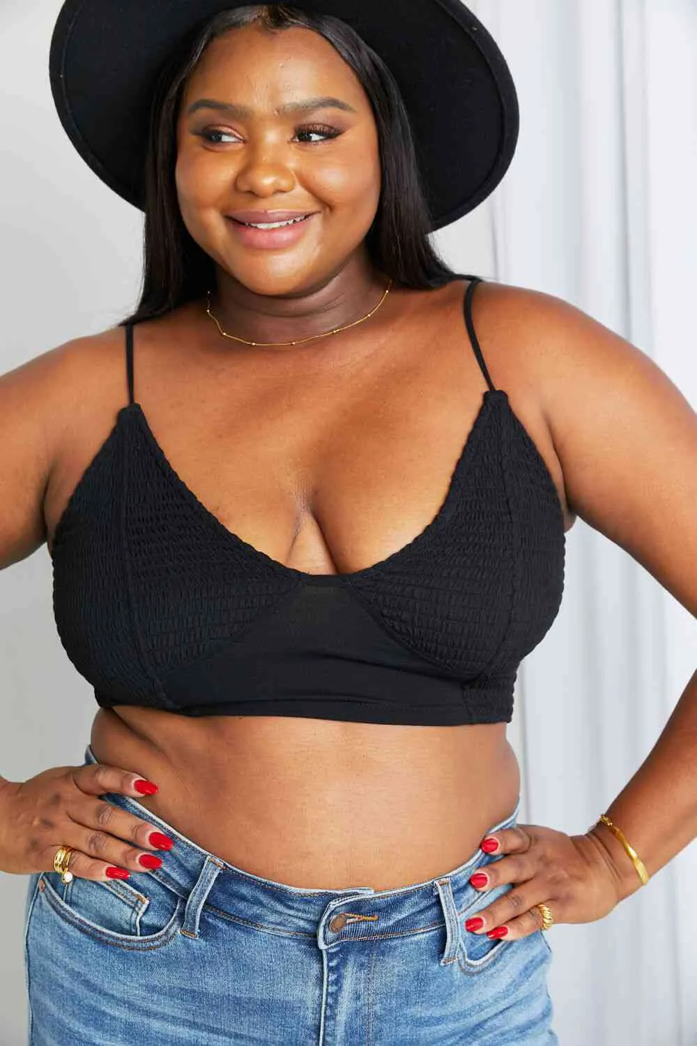 Zenana Full Size Textured Spaghetti Strap Bralette in Black sold by Unique Kulture product image thumbnail 5