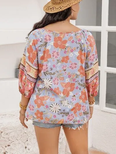 Plus Size Printed Tie Neck Balloon Sleeve Blouse sold by Unique Kulture product image thumbnail 2