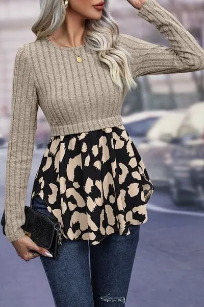 Leopard Peplum Round Neck Blouse sold by Unique Kulture product image thumbnail 2