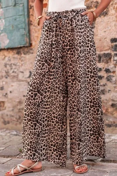 Leopard Drawstring Wide Leg Pants sold by Unique Kulture