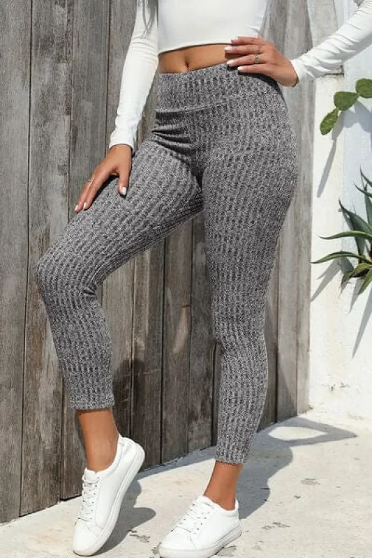Ribbed High Waist Leggings made by Trendsi