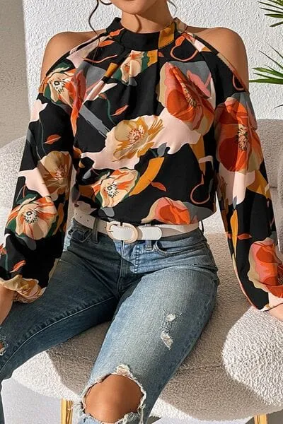Floral Cold Shoulder Balloon Sleeve Blouse sold by Unique Kulture product image thumbnail 3