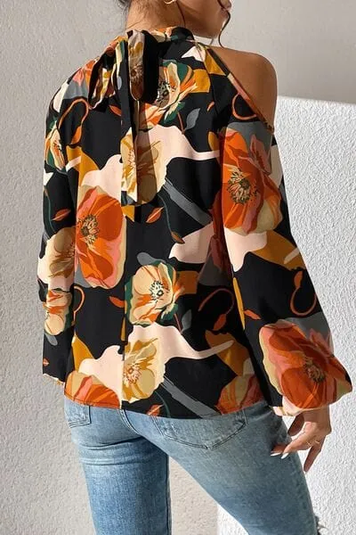 Floral Cold Shoulder Balloon Sleeve Blouse sold by Unique Kulture product image thumbnail 4